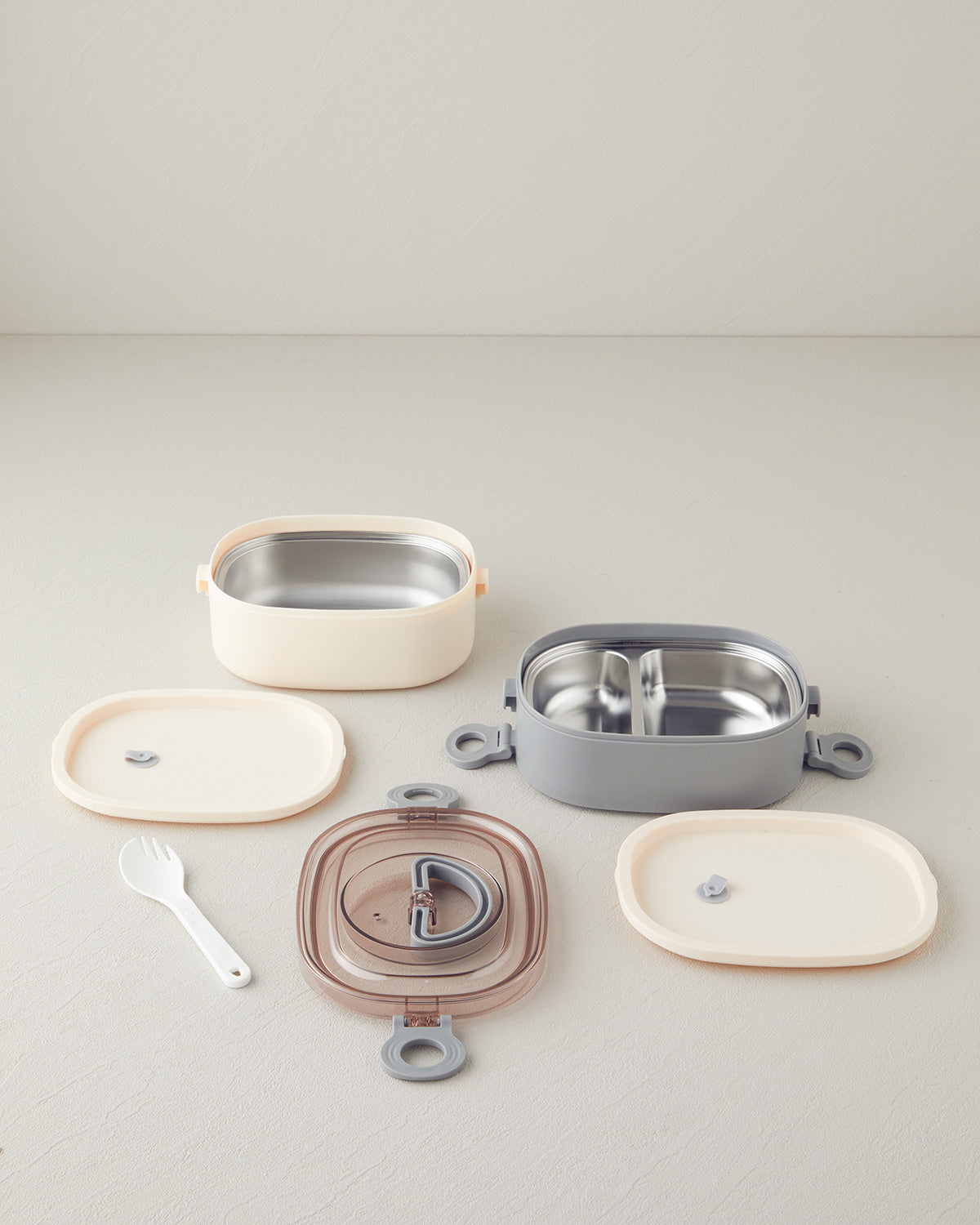 Stainless Steel with 2 Sections Lunch Box 900 ml Ecru - Gray (view 2)