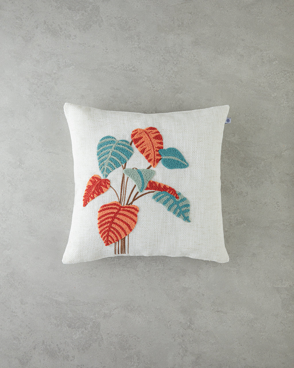 Punch Needle Embroidered Toss Pillow Cover 45x45 cm Ecru
