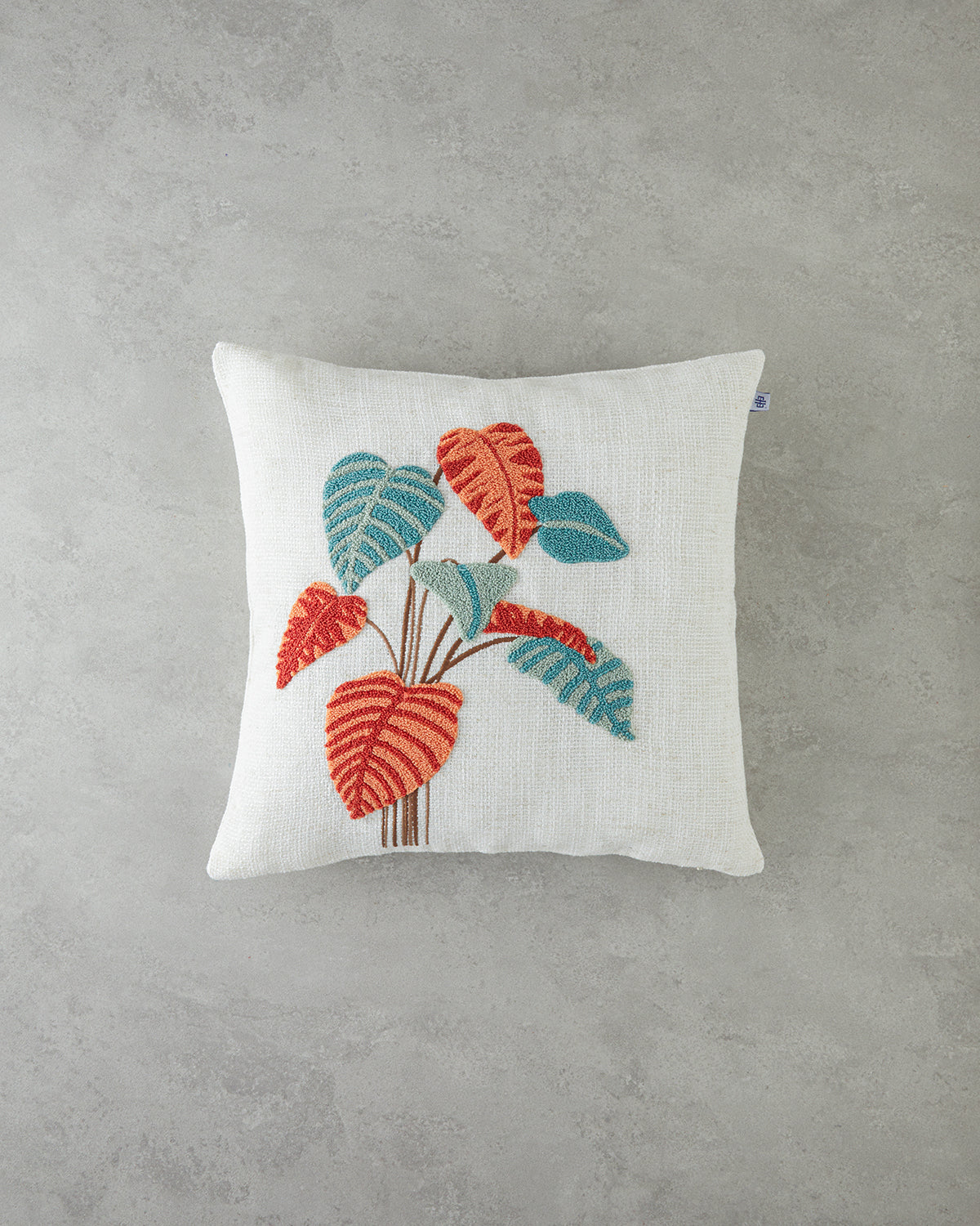 Punch Needle Embroidered Toss Pillow Cover 45x45 cm Ecru