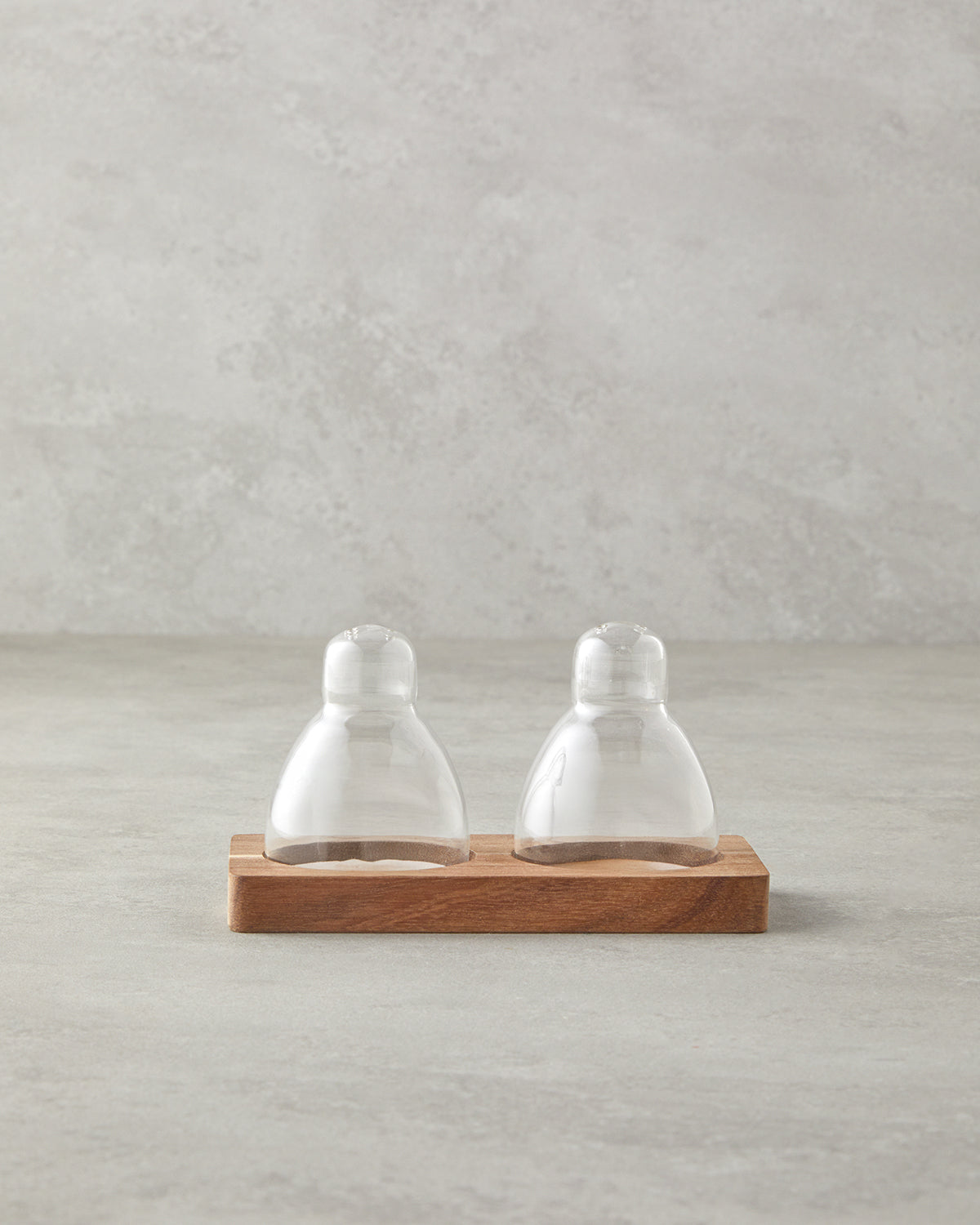 Eloise Borosilicate-Acacia 2 pcs Salt and Pepper Shaker 6x7.5 cm Transparent