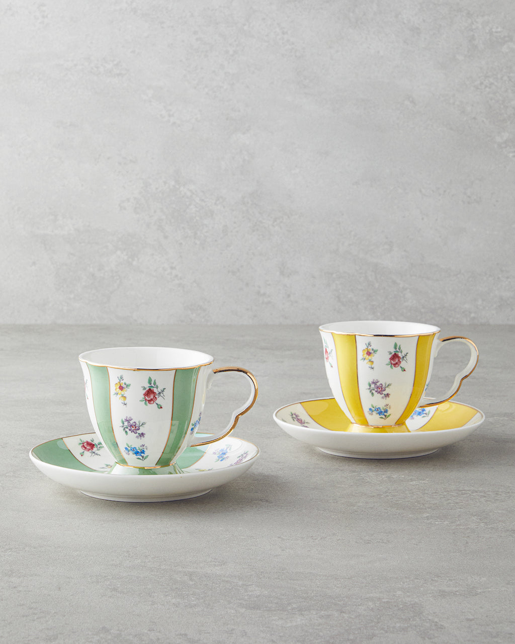 Porcelain 4 Pieces 2 Servings Tea Cup Set 220 ml Green - Yellow