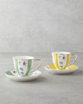 Porcelain 4 Pieces 2 Servings Tea Cup Set 220 ml Green - Yellow