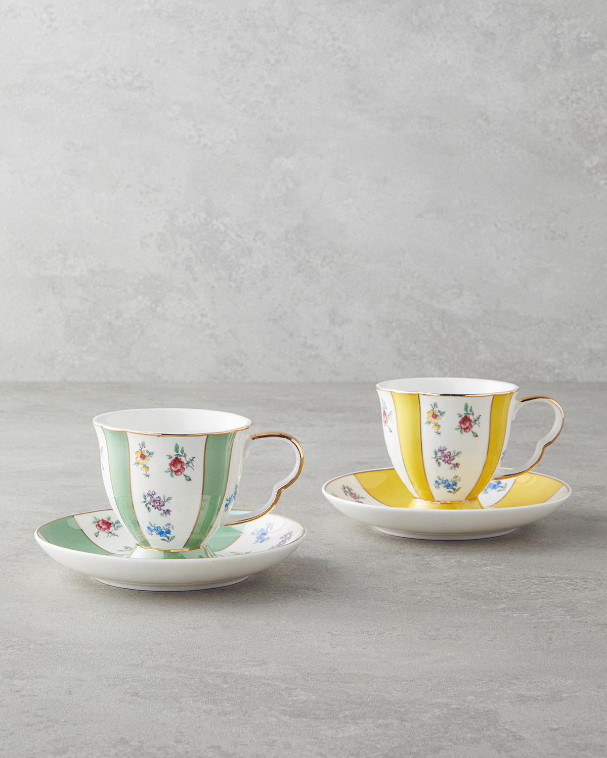 Porcelain 4 Pieces 2 Servings Tea Cup Set 220 ml Green - Yellow