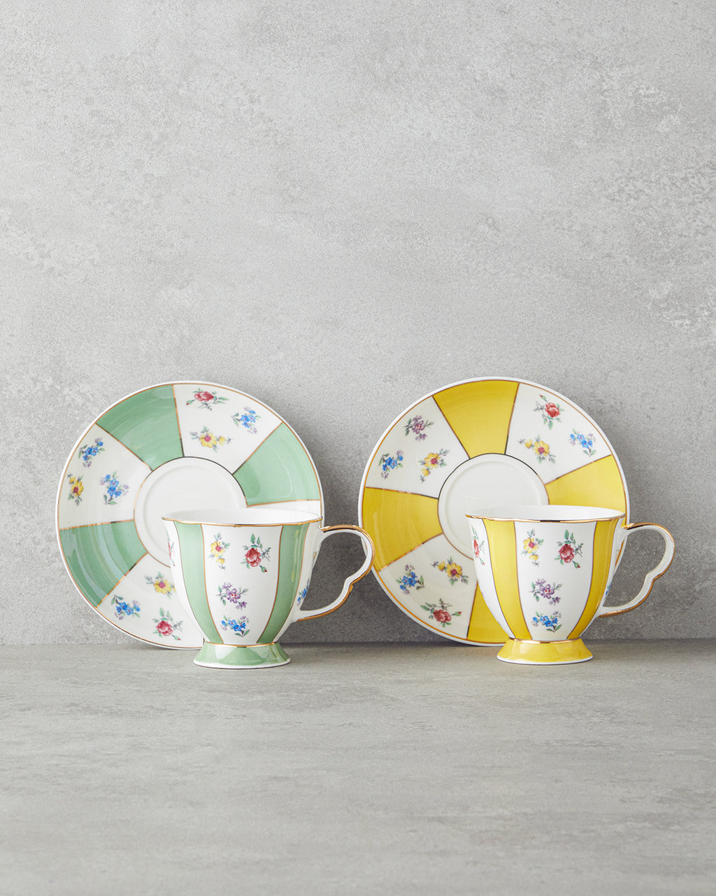 Porcelain 4 Pieces 2 Servings Tea Cup Set 220 ml Green - Yellow (view 2)