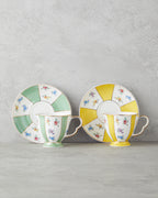 Porcelain 4 Pieces 2 Servings Tea Cup Set 220 ml Green - Yellow (view 2)