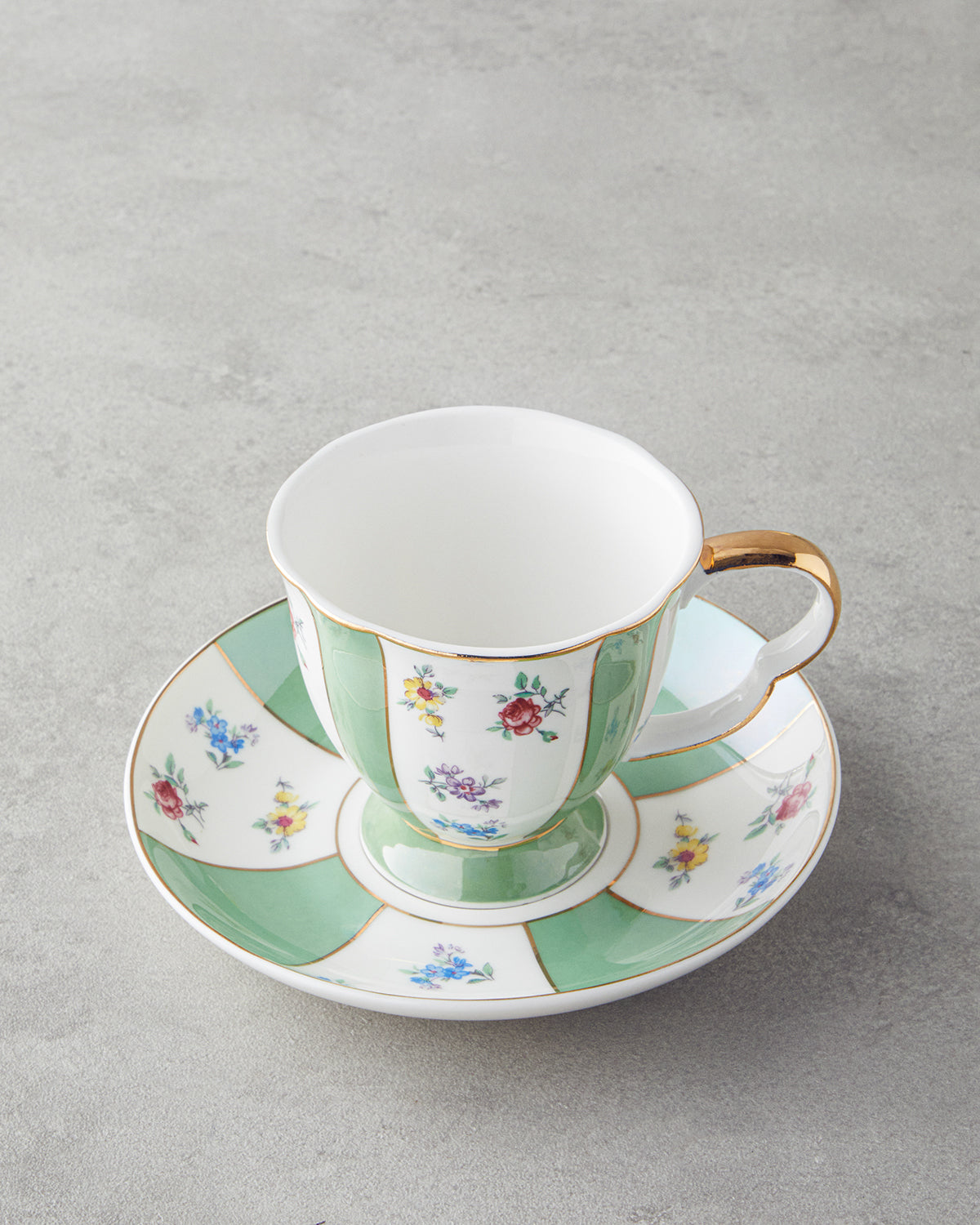 Porcelain 4 Pieces 2 Servings Tea Cup Set 220 ml Green - Yellow (view 4)