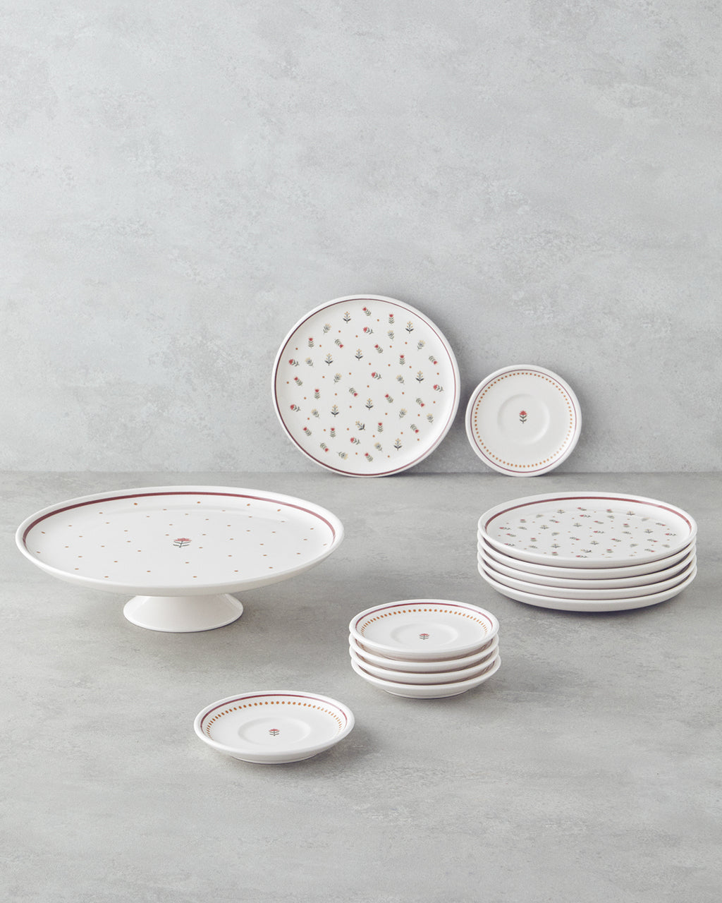 Retro Ceramic Cake Set 13 Pieces 6 Servings Colored