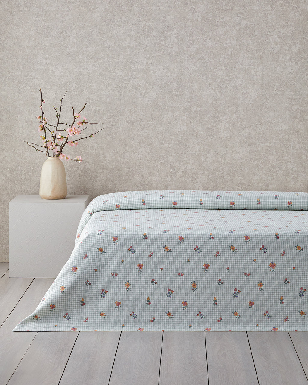 Floral Plaid Printed Cotton Double Size Summer Blanket 200x220 cm Green