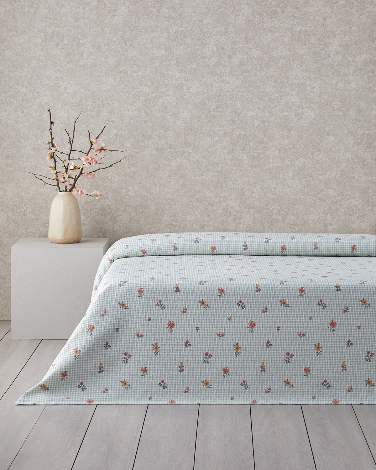 Floral Plaid Printed Cotton Double Size Summer Blanket 200x220 cm Green