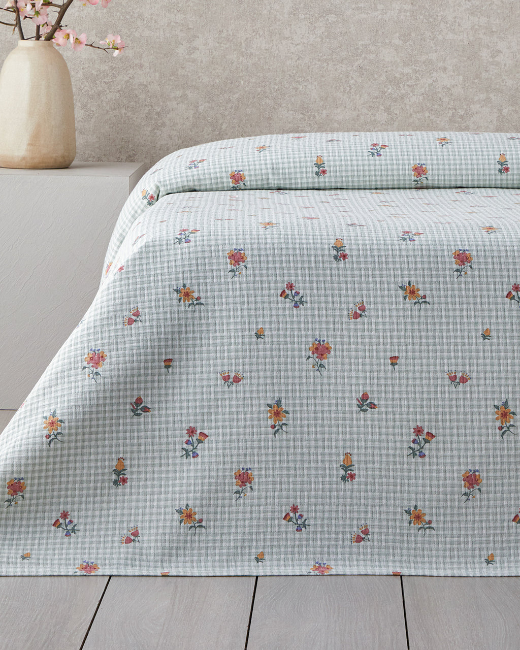 Floral Plaid Printed Cotton Double Size Summer Blanket 200x220 cm Green (view 2)