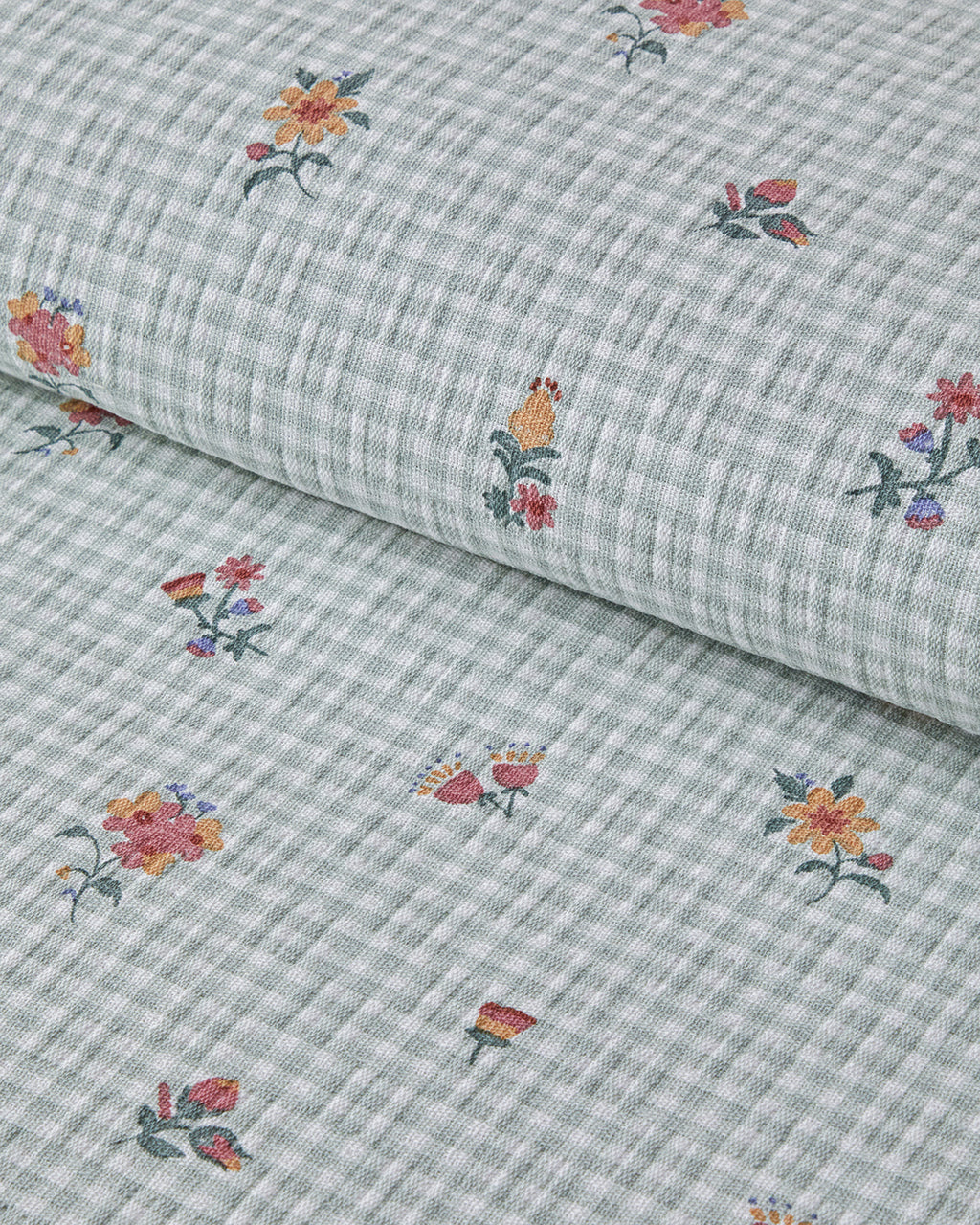 Floral Plaid Printed Cotton Double Size Summer Blanket 200x220 cm Green (view 3)