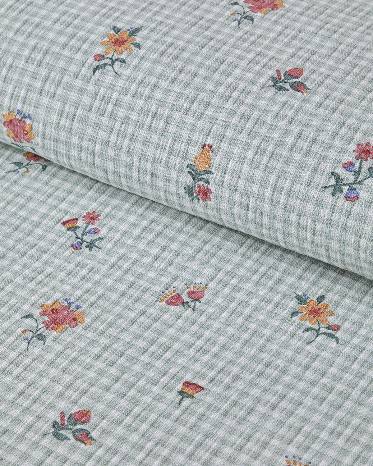 Floral Plaid Printed Cotton Double Size Summer Blanket 200x220 cm Green (view 3)