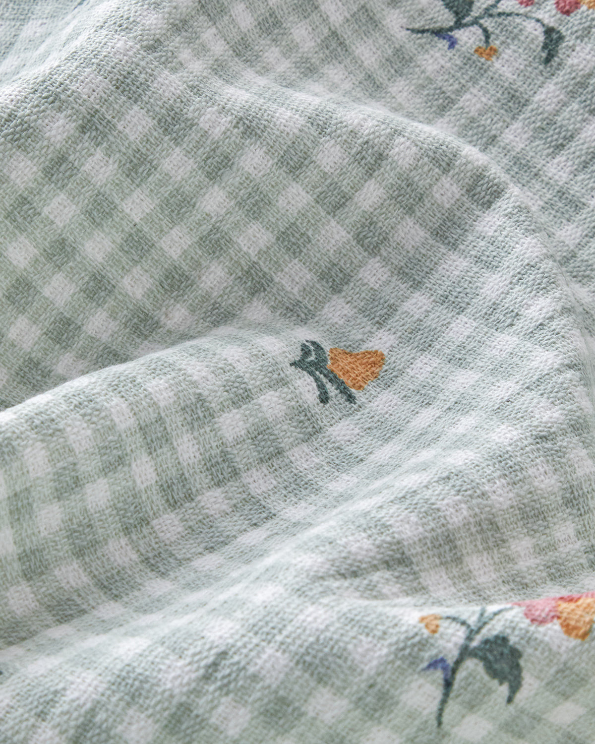Floral Plaid Printed Cotton Double Size Summer Blanket 200x220 cm Green (view 4)