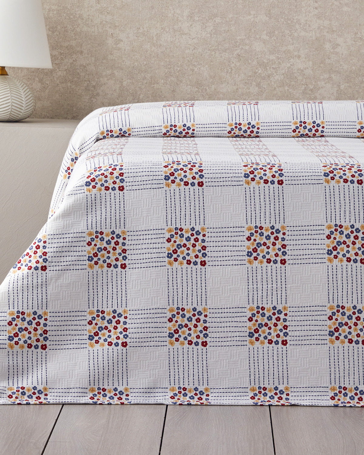Daisy Plaid Printed Cotton Summer Blanket Blue - Double 200x220 cm (view 2)
