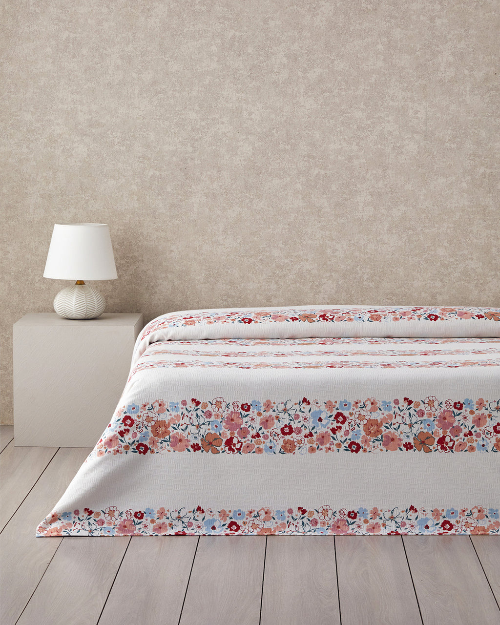 Vintage Floral Printed Cotton Summer Blanket Salmon - Single 150x220 cm