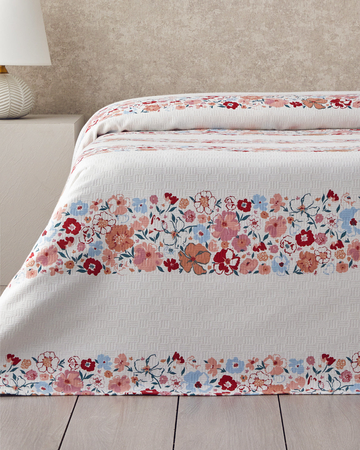 Vintage Floral Printed Cotton Summer Blanket Salmon - Double 200x220 cm (view 2)