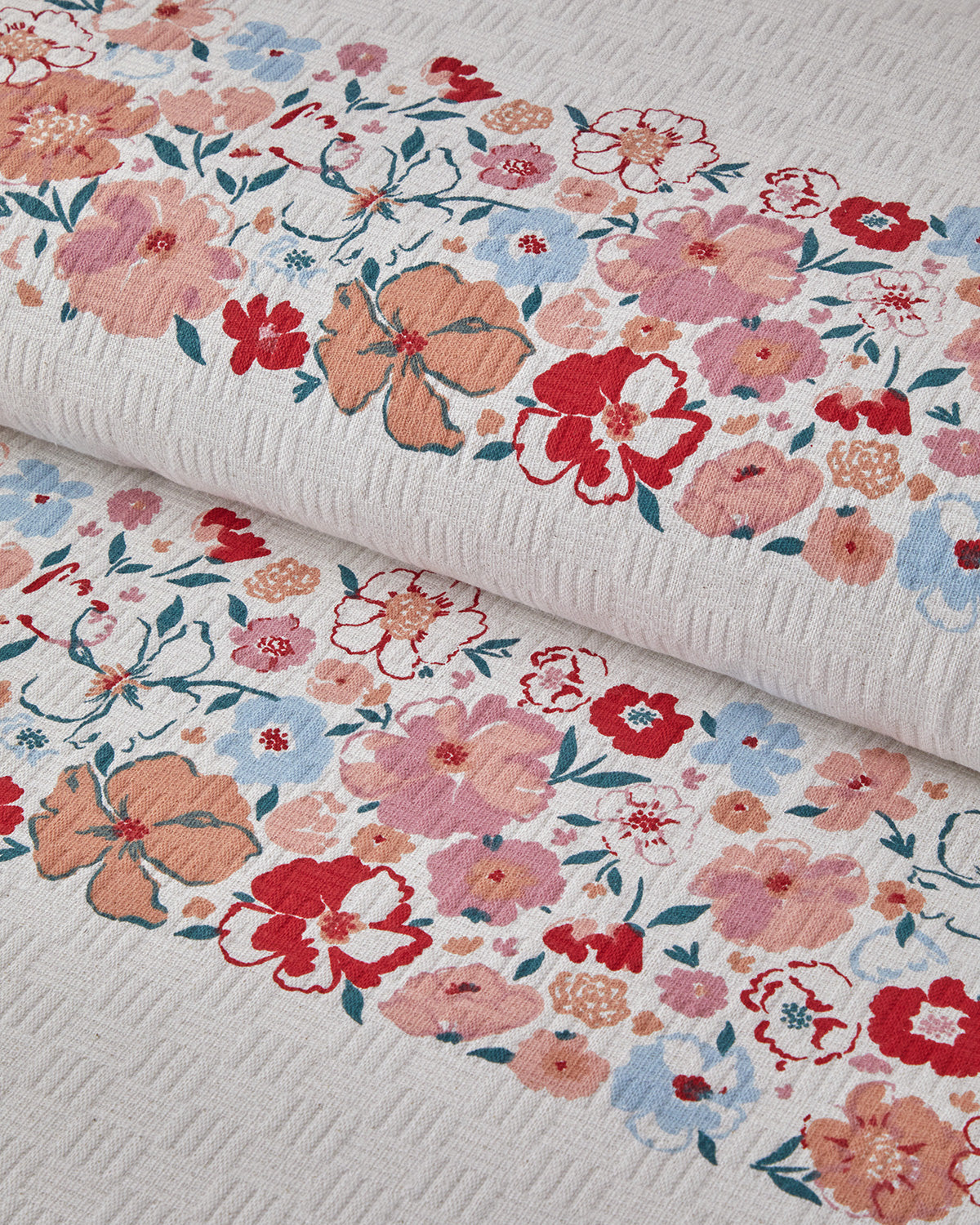 Vintage Floral Printed Cotton Summer Blanket Salmon (view 3)