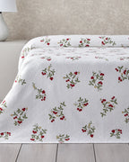 Cherry Blossom Printed Cotton Summer Blanket Red - Double 200x220 cm (view 2)