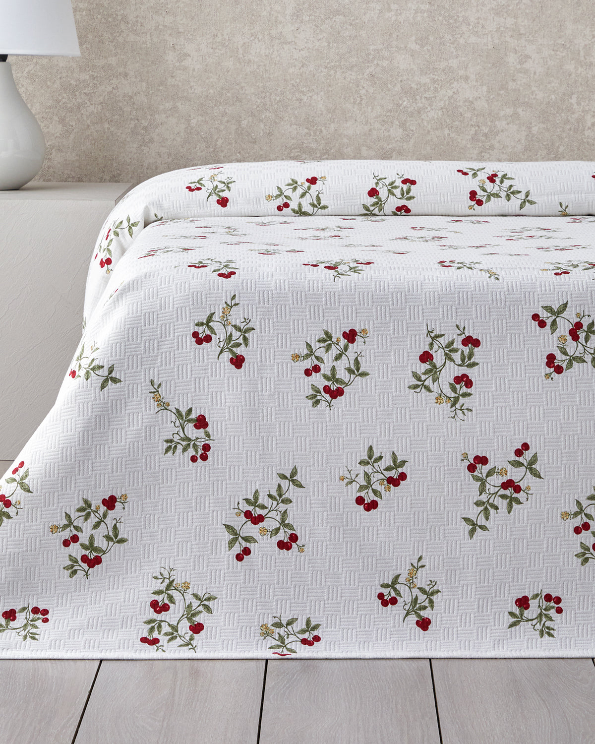 Cherry Blossom Printed Cotton Summer Blanket Red - Double 200x220 cm (view 2)