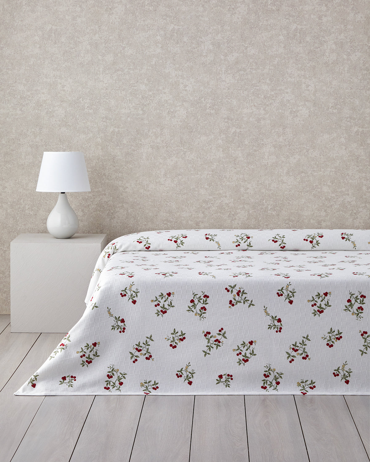 Cherry Blossom Printed Cotton Summer Blanket Red (view 5)