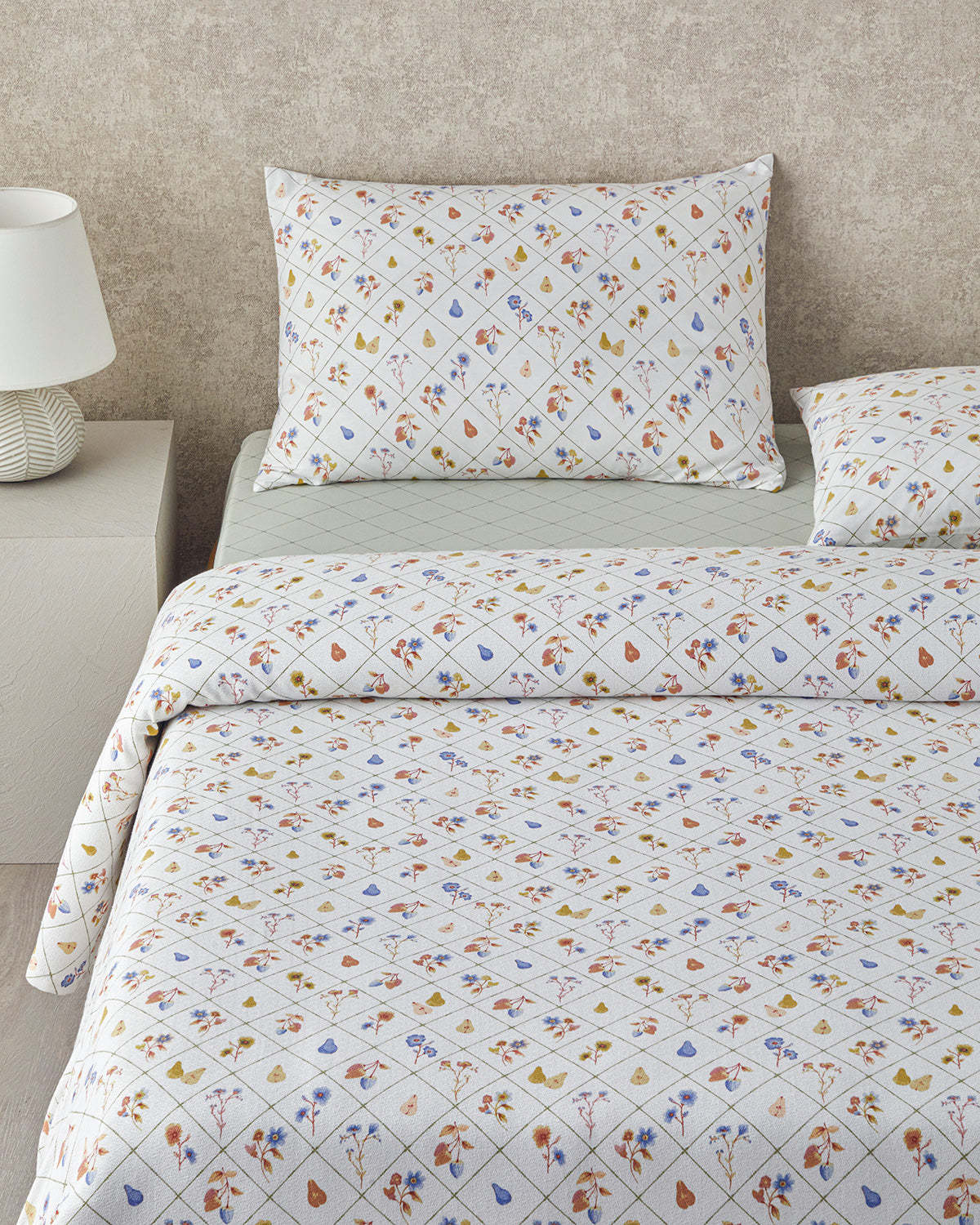 Pear Garden Printed Summer Blanket Set Green - Double 200x220 cm (view 2)