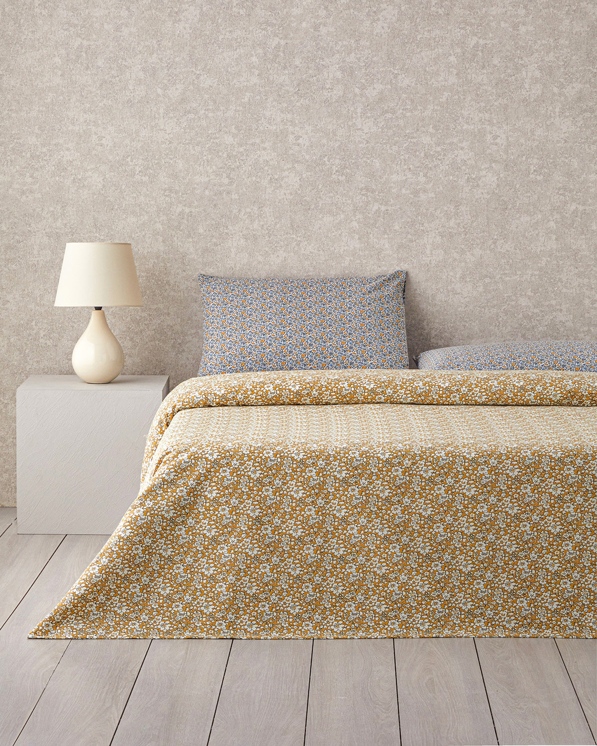 Spring Petal Printed Summer Blanket Set Yellow - Double 200x220 cm