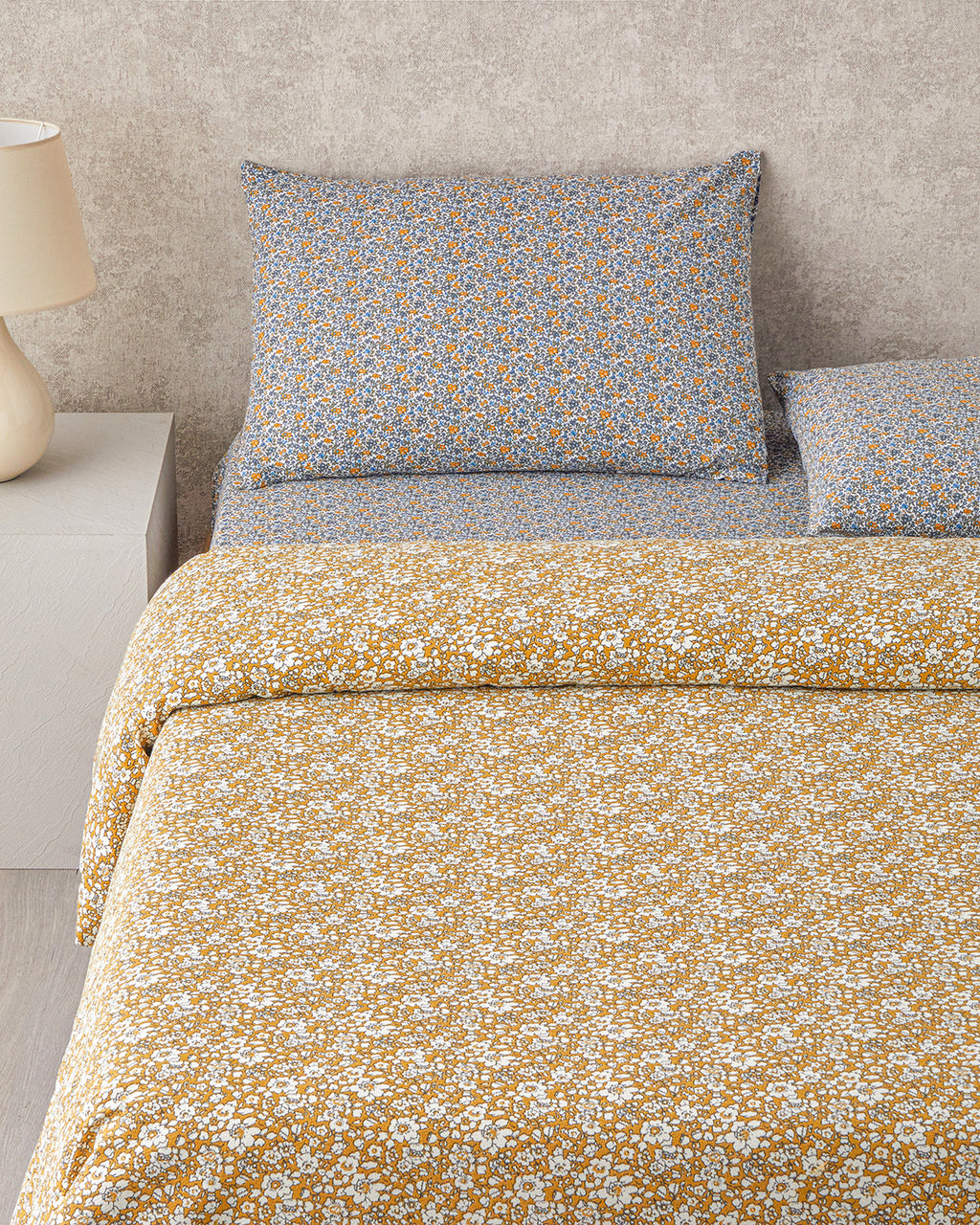 Spring Petal Printed Summer Blanket Set Yellow - King 240x220 cm (view 2)