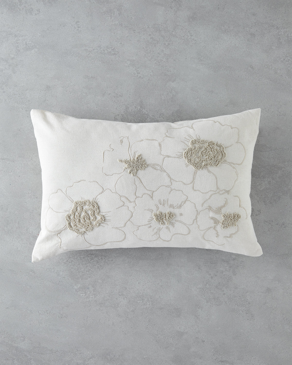 Buds Embroidered Decorative Cushion 33x50 cm Ecru