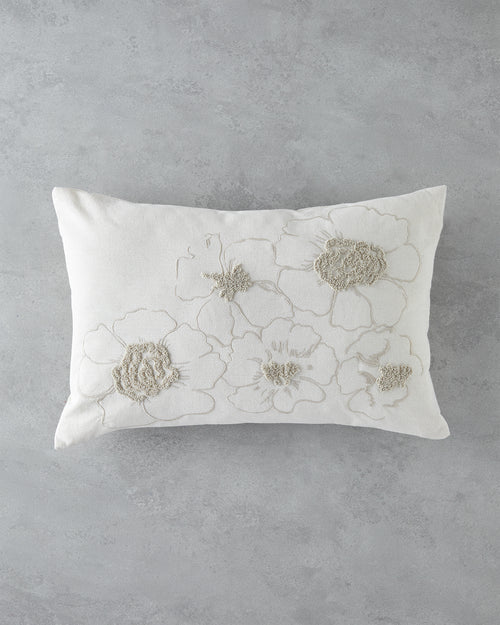 Buds Embroidered Decorative Cushion 33x50 cm Ecru