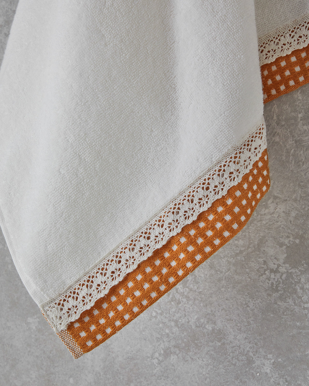 Cotton Crocheted Face Towel 50x80 cm - Ecru - Purple (view 2)