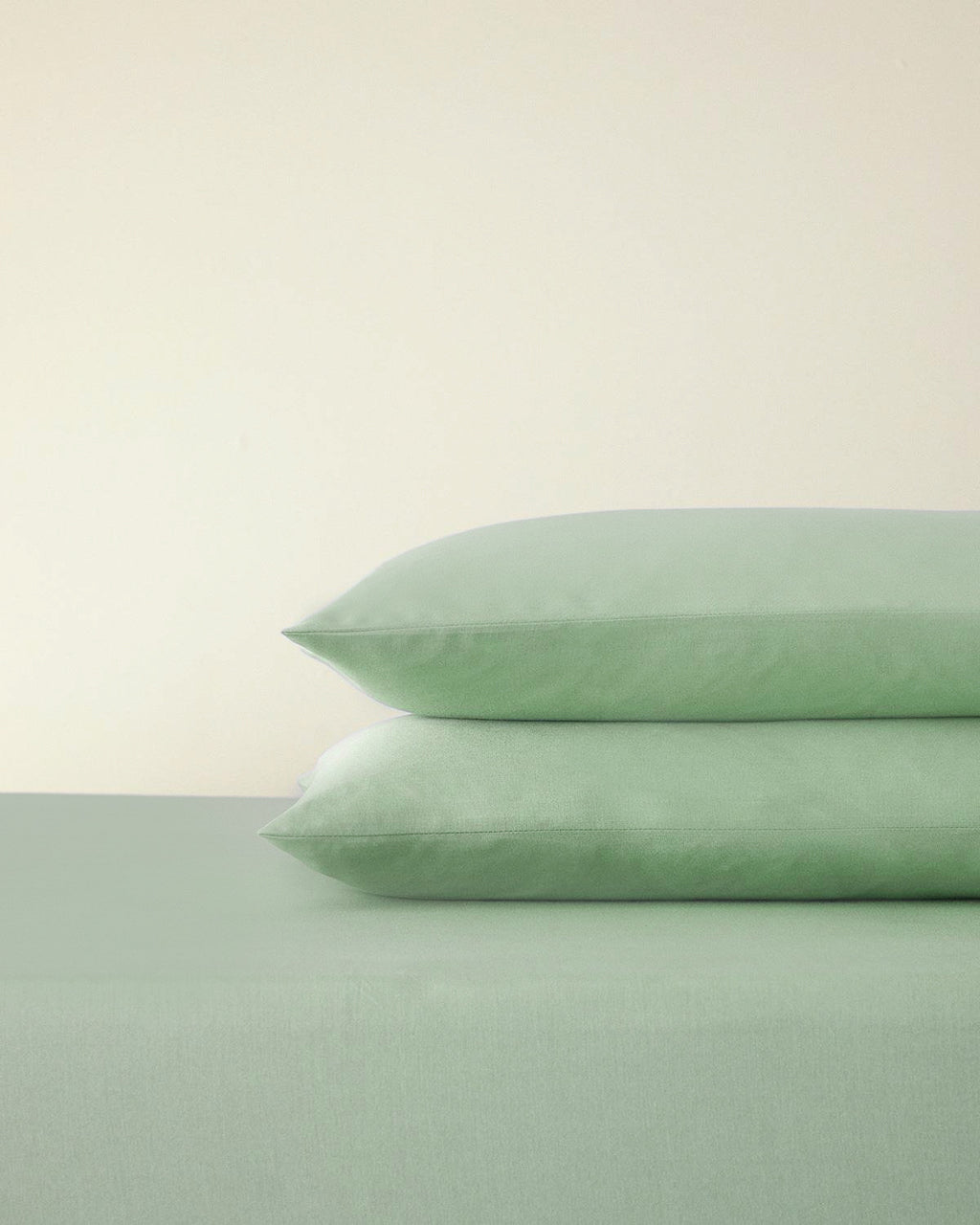 Plain Cotton Fitted Sheet Set Hydrangea - Green - Double 160x200 cm (view 2)