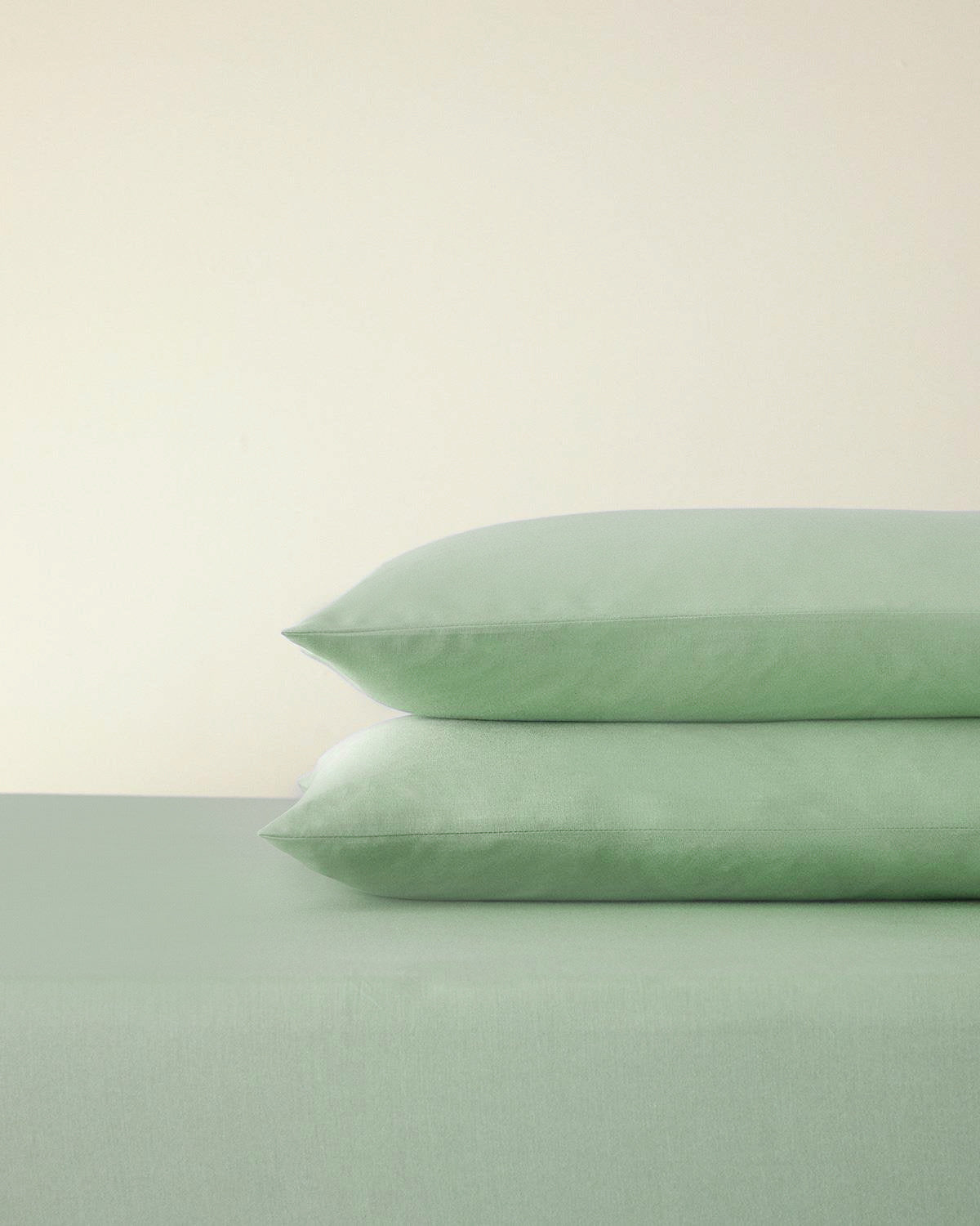 Plain Cotton Fitted Sheet Set Hydrangea - Green - Double 160x200 cm (view 2)