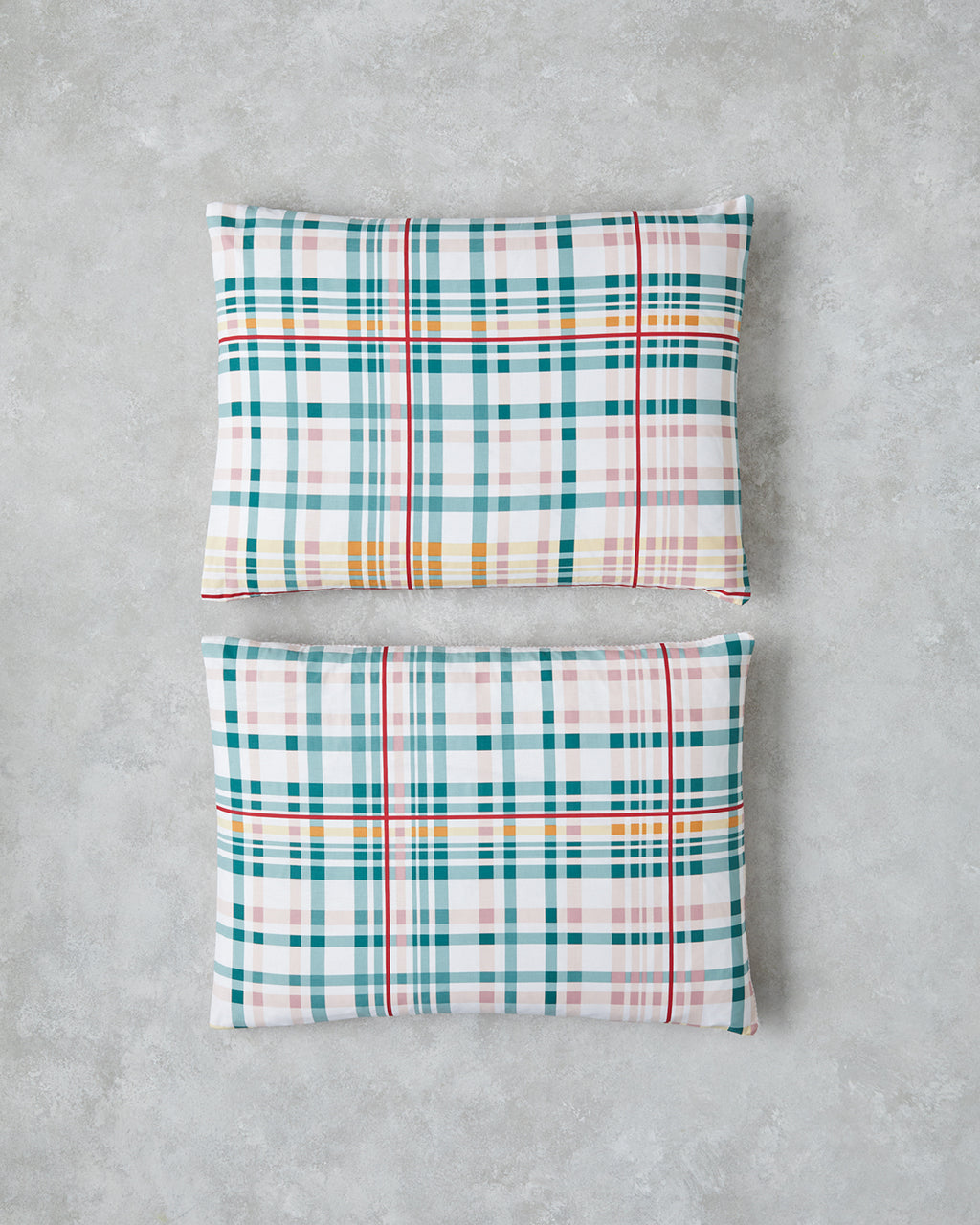 Geo Plaid Cotton 2 pcs Pillowcase 50x70 cm Green - Pink