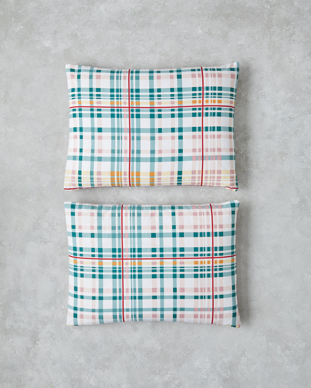 Geo Plaid Cotton 2 pcs Pillowcase 50x70 cm Green - Pink