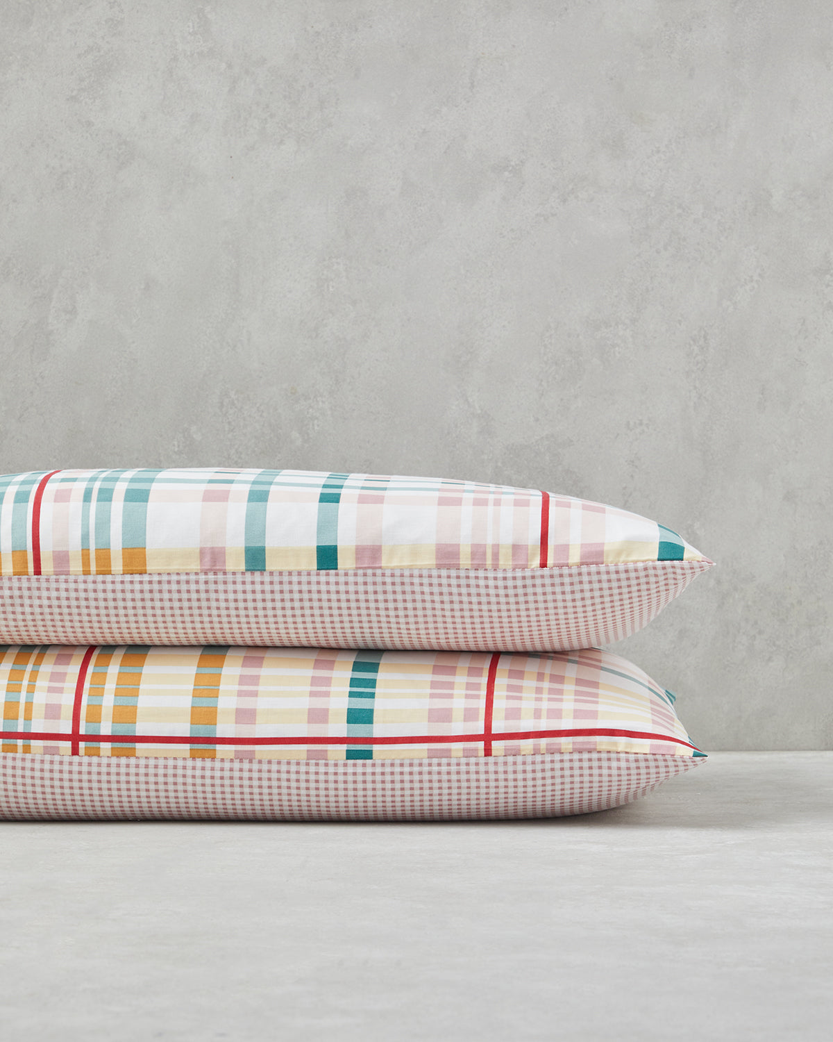 Geo Plaid Cotton 2 pcs Pillowcase 50x70 cm Green - Pink (view 3)