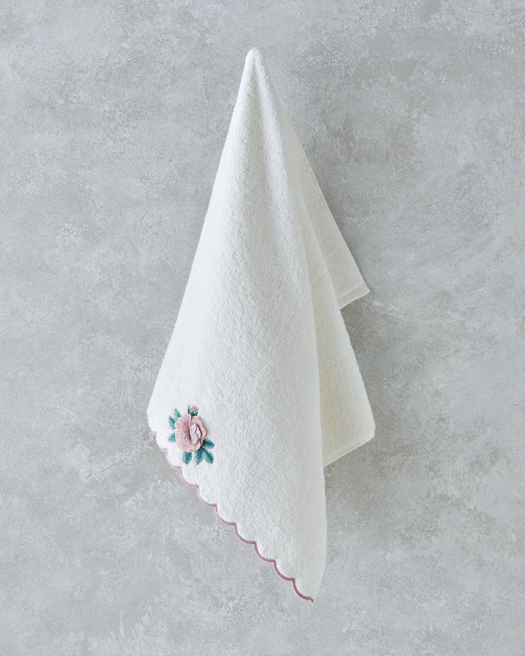 Rossy Cotton Embossing Embroidered Face Towel 50x80 cm Ecru