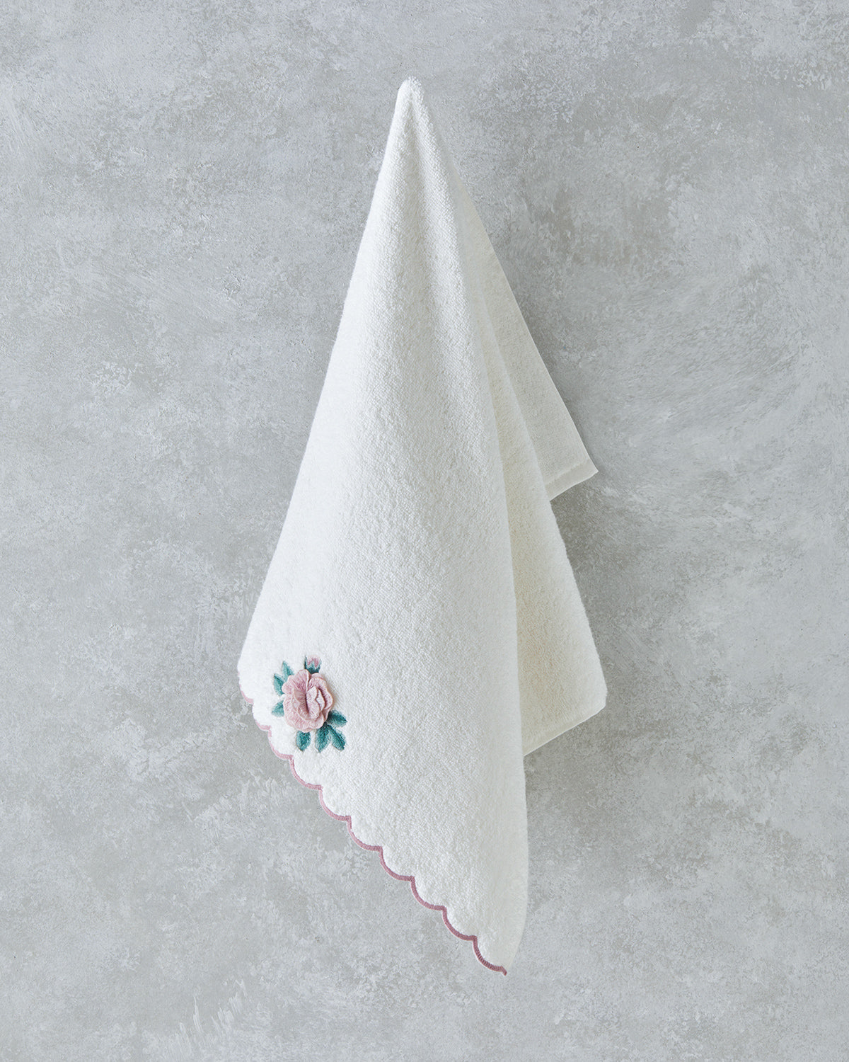 Rossy Cotton Embossing Embroidered Face Towel 50x80 cm Ecru