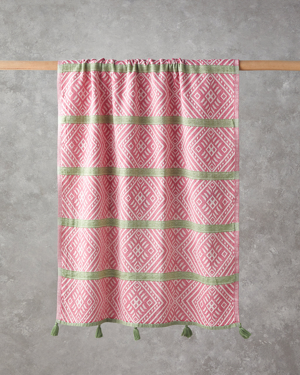 Crispy Cotton Fringed Bath Wrap 90x150 cm Pink - Green