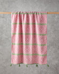 Crispy Cotton Fringed Bath Wrap 90x150 cm Pink - Green