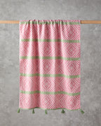 Crispy Cotton Fringed Bath Wrap 90x150 cm Pink - Green
