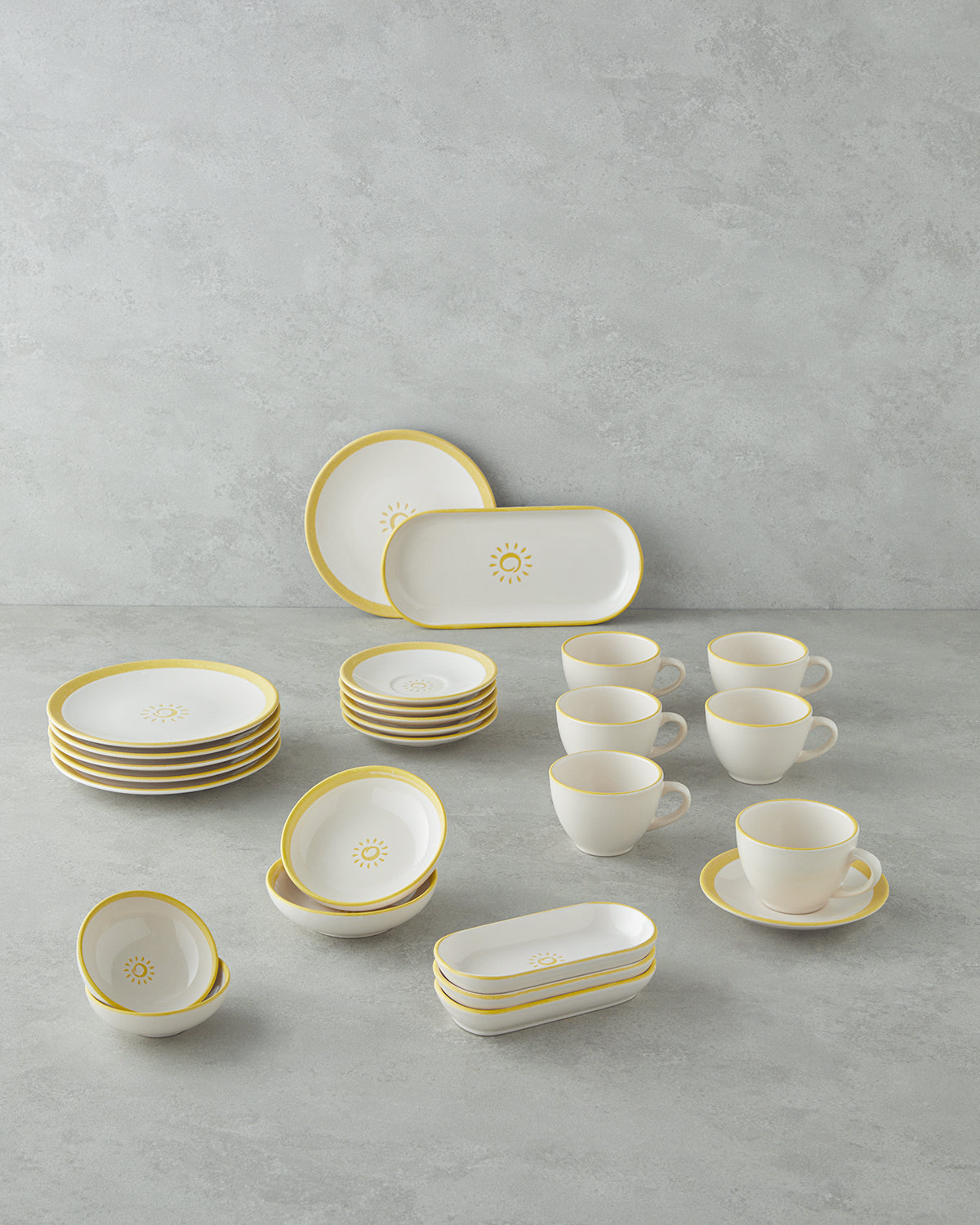 Sunny Ceramic Breakfast Set 26 Pieces, 6 Servings Yellow