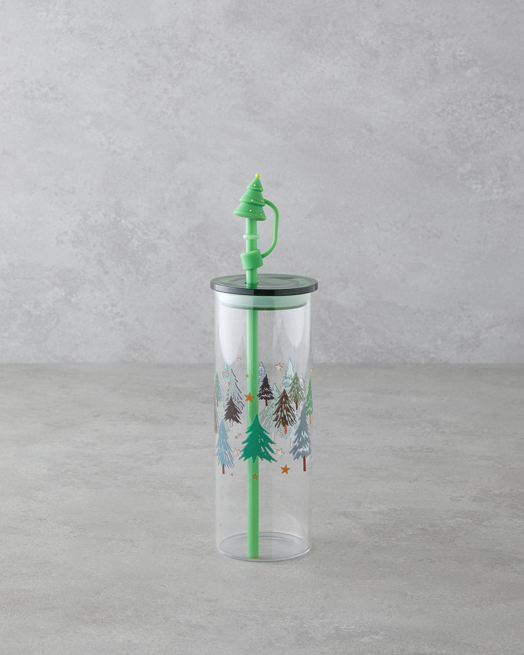 Winter Tree Borosilicate with Straw Glass 460 ml Green