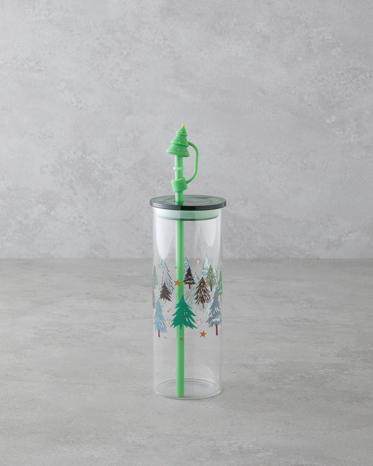 Winter Tree Borosilicate with Straw Glass 460 ml Green