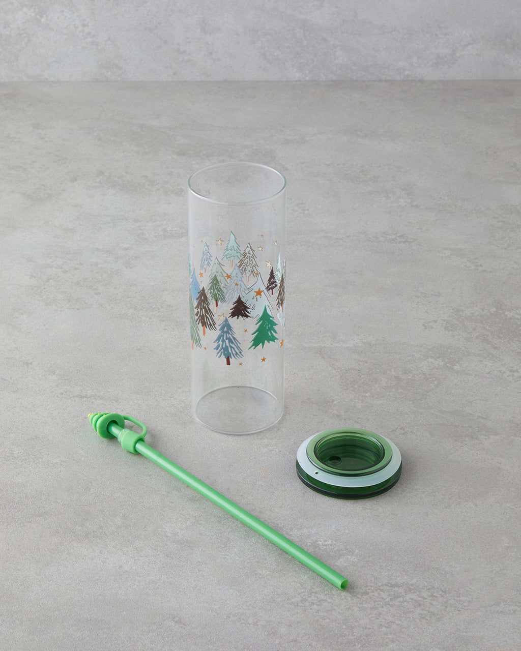 Winter Tree Borosilicate with Straw Glass 460 ml Green (view 2)