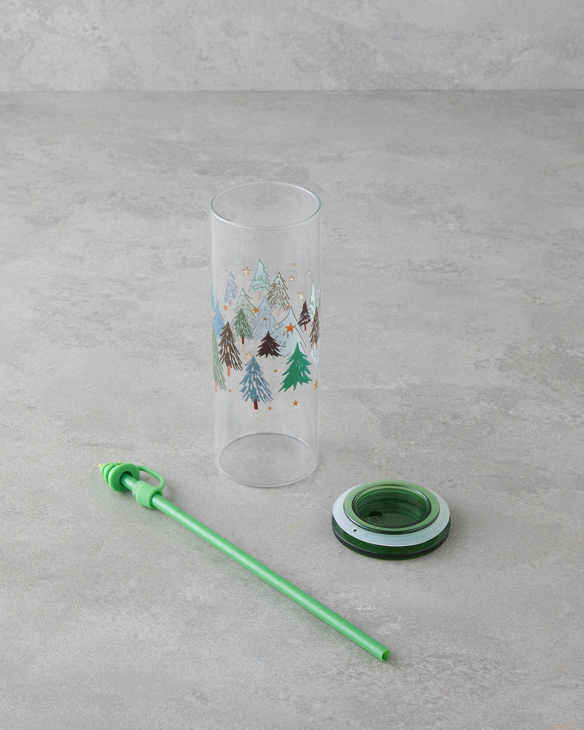Winter Tree Borosilicate with Straw Glass 460 ml Green (view 2)