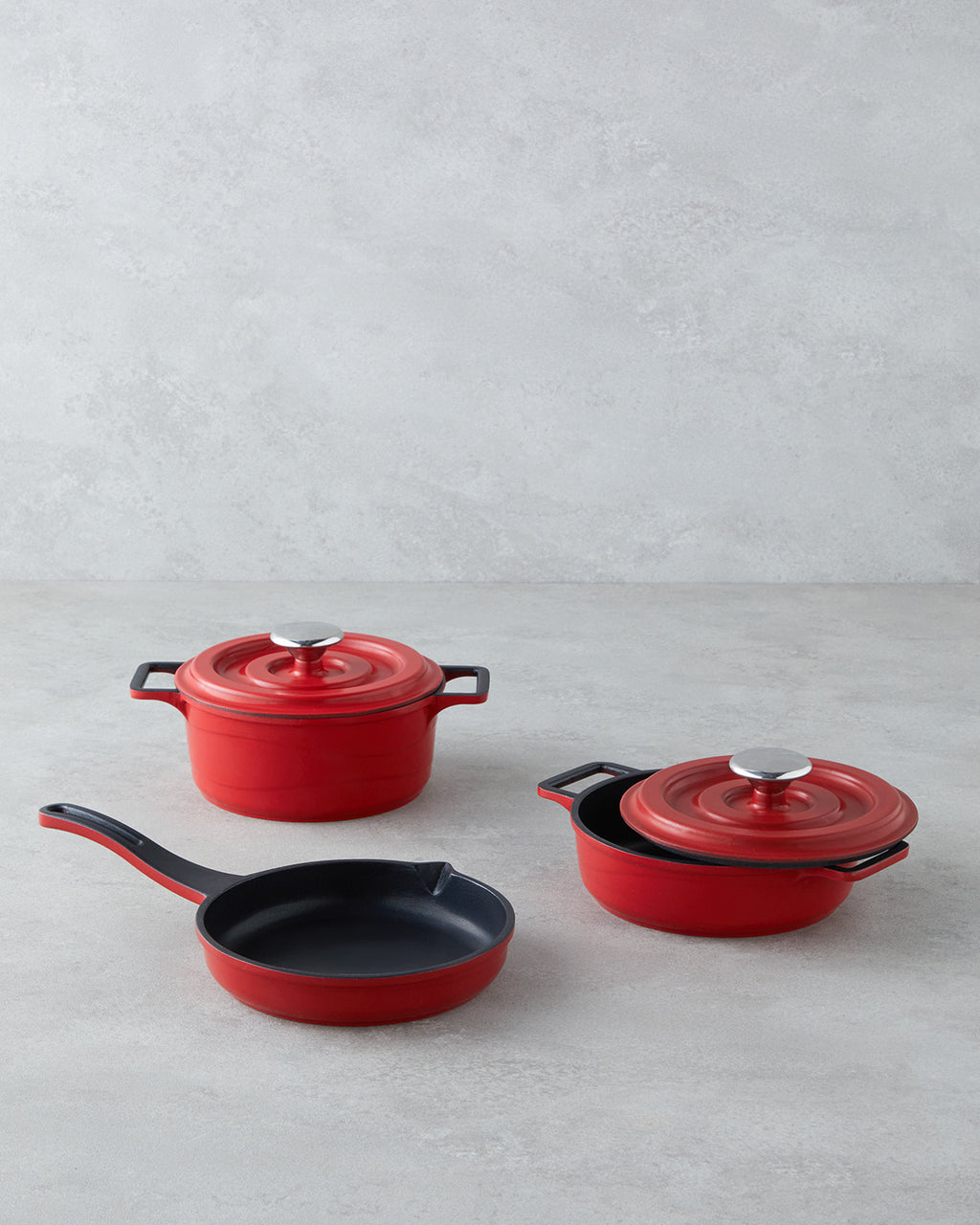Cast Aluminum Mini Pot Set 14x14x14 cm Red - Black
