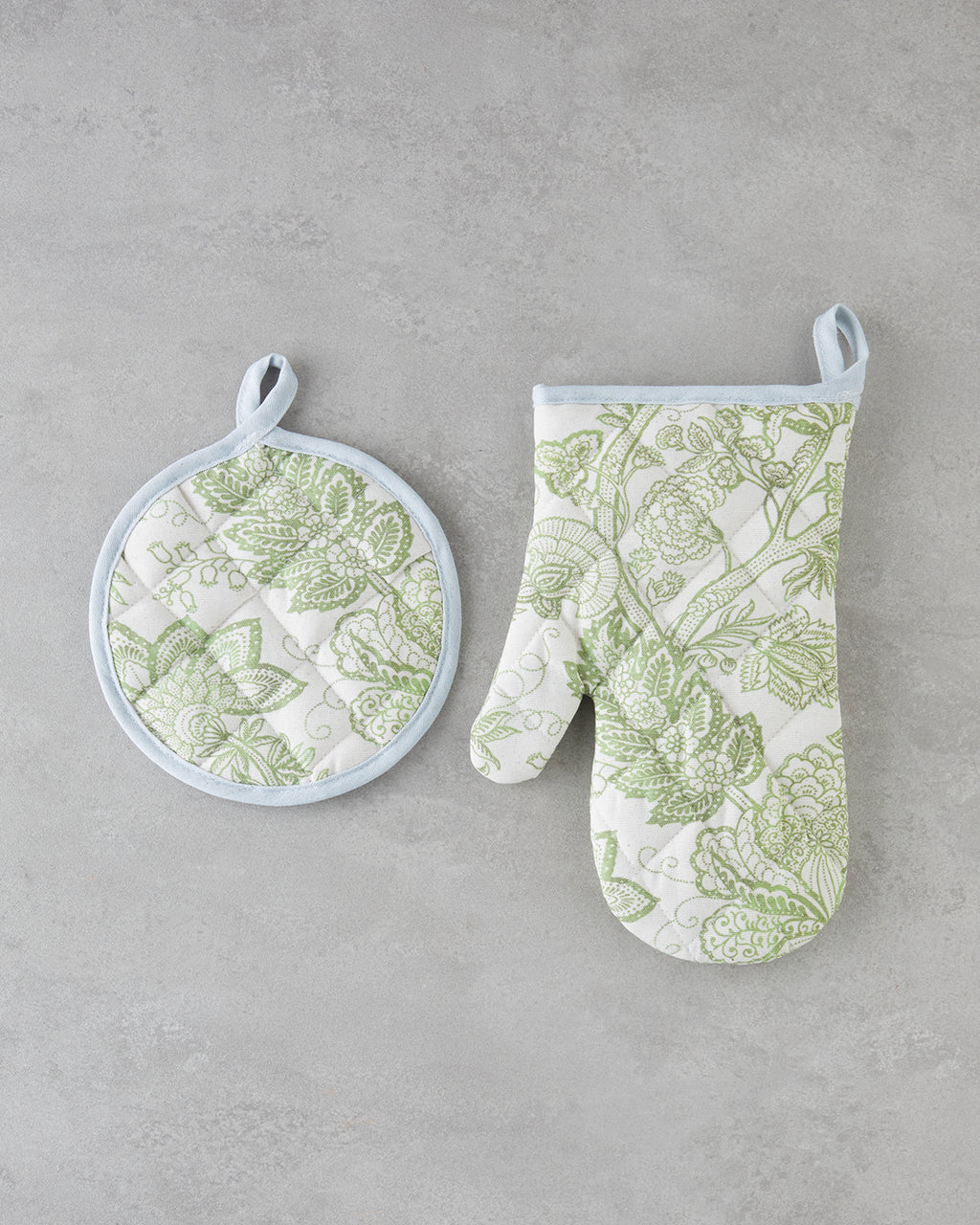 Greenery Cotton Polyester 2 Pieces Kitchen Set 17x30 cm+20x20 cm White - Green