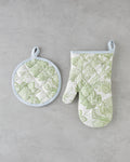 Greenery Cotton Polyester 2 Pieces Kitchen Set 17x30 cm+20x20 cm White - Green