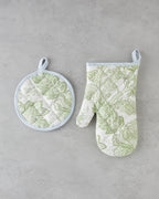 Greenery Cotton Polyester 2 Pieces Kitchen Set 17x30 cm+20x20 cm White - Green