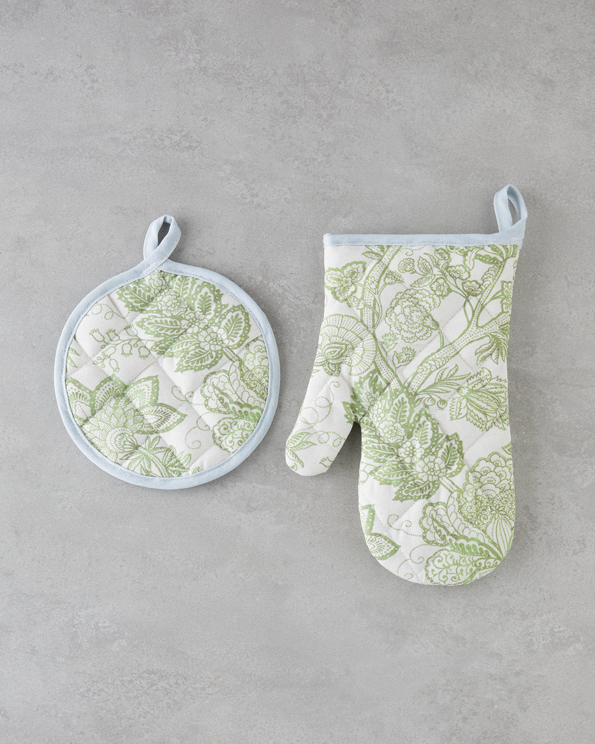 Greenery Cotton Polyester 2 Pieces Kitchen Set 17x30 cm+20x20 cm White - Green